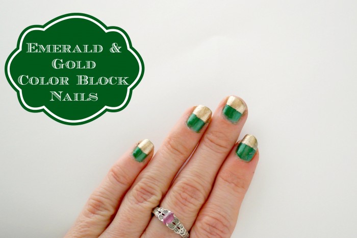 Emerald & Gold Colorblock Nail Look