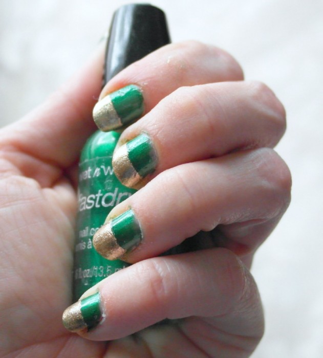 Gold and Emerald Color Block Nails w/ Wet n Wild & Sally Hansen