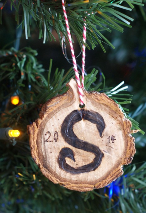 Monogram wood slice ornament