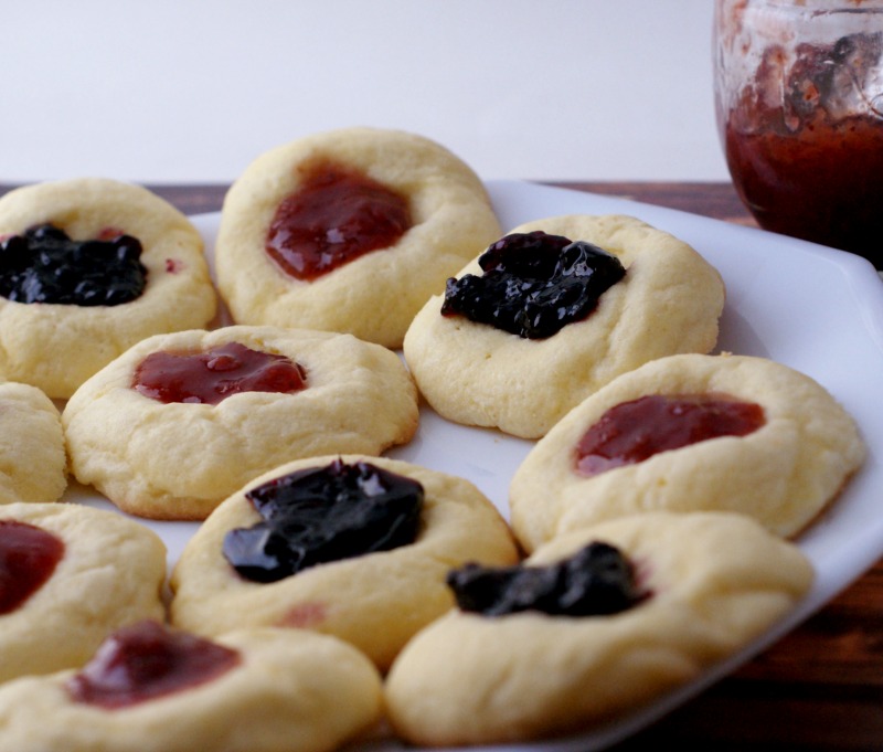 Strawberry and Blueberry Jam Thumbprint Cookies {Red, White and Blue}